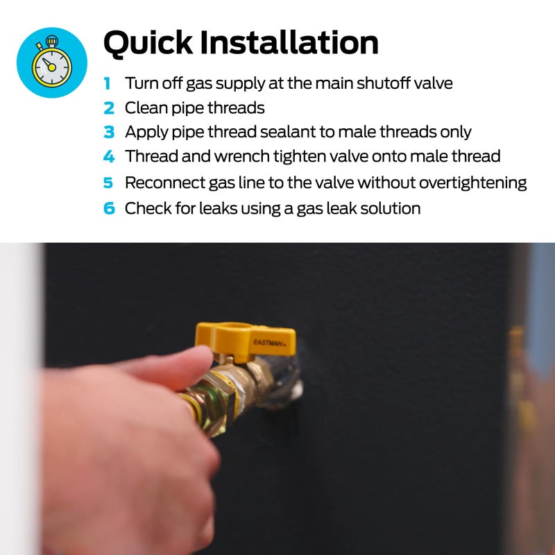 Eastman Straight Gas Brass Ball Valve, 3/4 in FIP x 15/16 in OD Flare Female, 1/4-Turn Handle, 60005 - Image 4